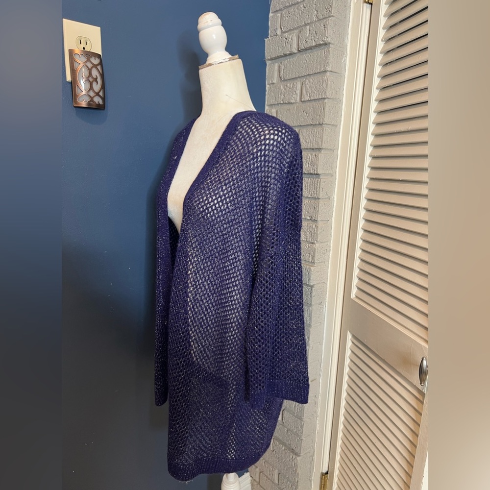 Talbots Open Knit Metallic Open Front Cardigan Si… - image 4